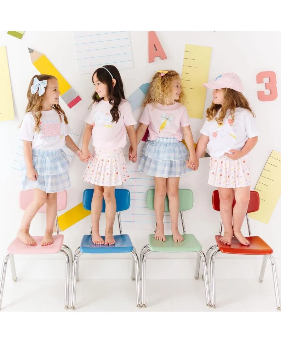 Футболка с коротким рукавом и принтом карандаша с бантом, модель Plaid Pencil Bow Sweet Wink, Ballet Pink — фото 4