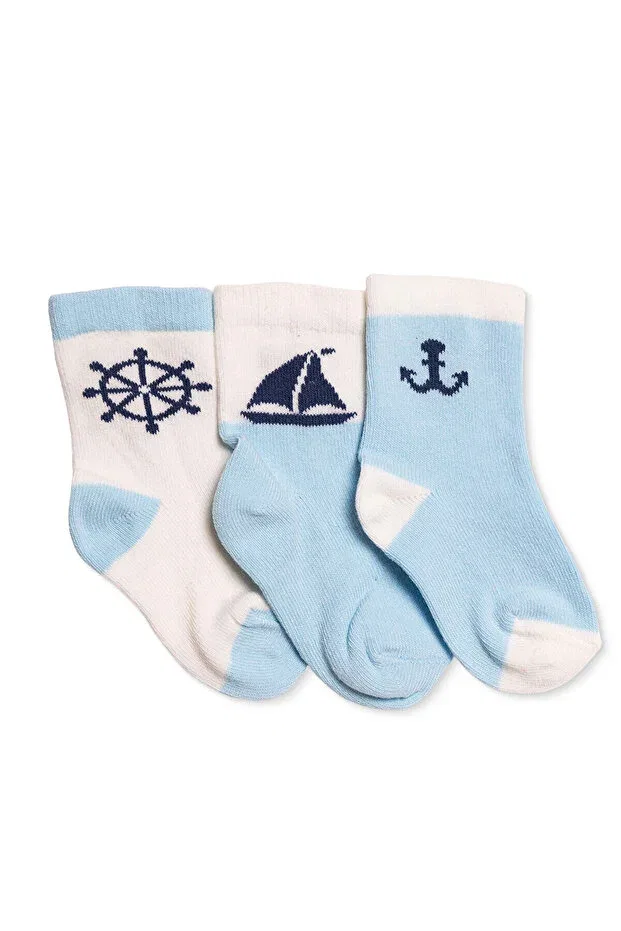 Детский комплект носков для мальчиков с принтом Polka Dot Print Ebebek Hello Baby, Blue Printed