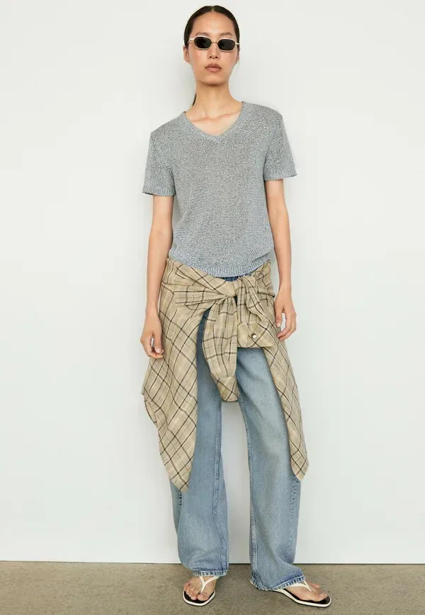 Футболка из меланжа Basic t-shirt Massimo Dutti, Blue-Grey — фото 4