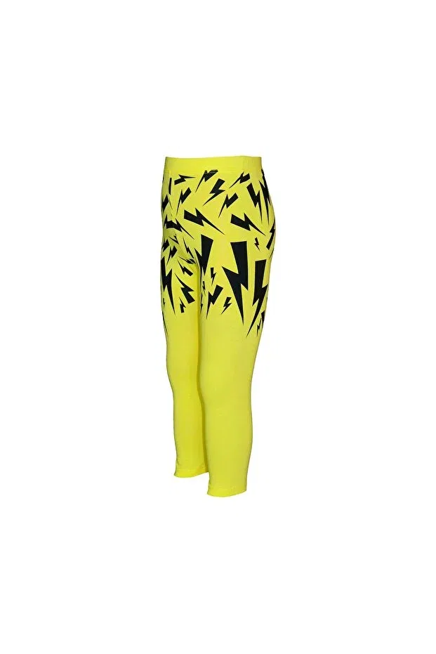 Детские леггинсы для девочек с принтом Phosphorescent Yellow Lightning Lovetti, Phosphorescent Yellow