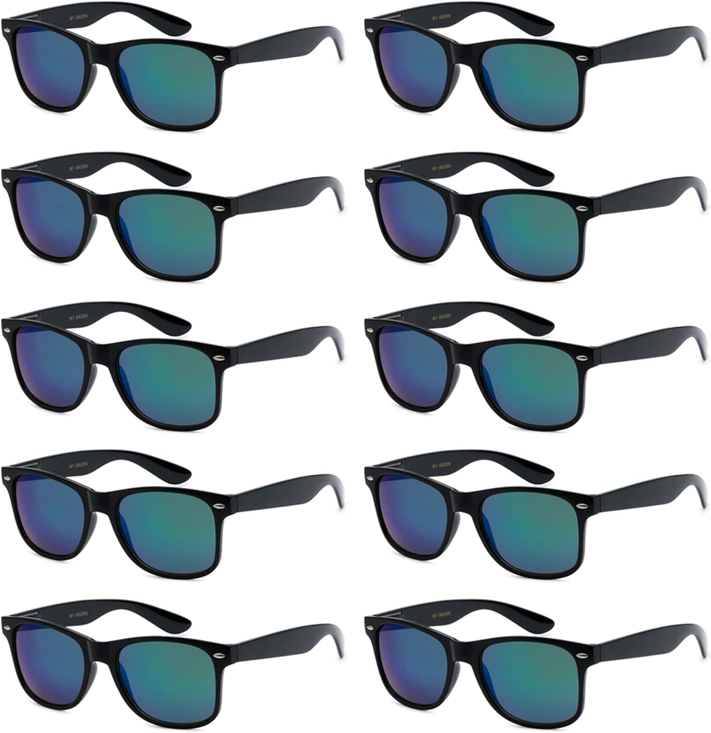 

Солнцезащитные очки с защитой от УФ-излучения для мужчин и женщин – легкие и прочные, унисекс, в стиле ретро 80-х, с гибкими шарнирами, упаковка из 10 штук Got Shades, Gloss Black | Kryptonite Green Mirror