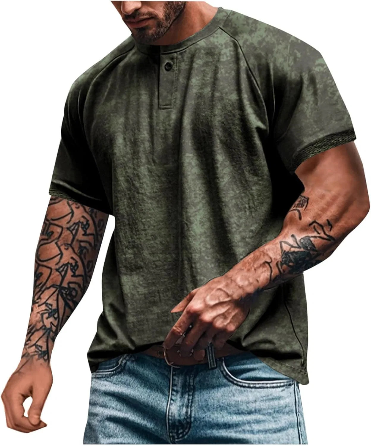 Мужская футболка с круглым вырезом длинным рукавом Tie Dye, Army Green