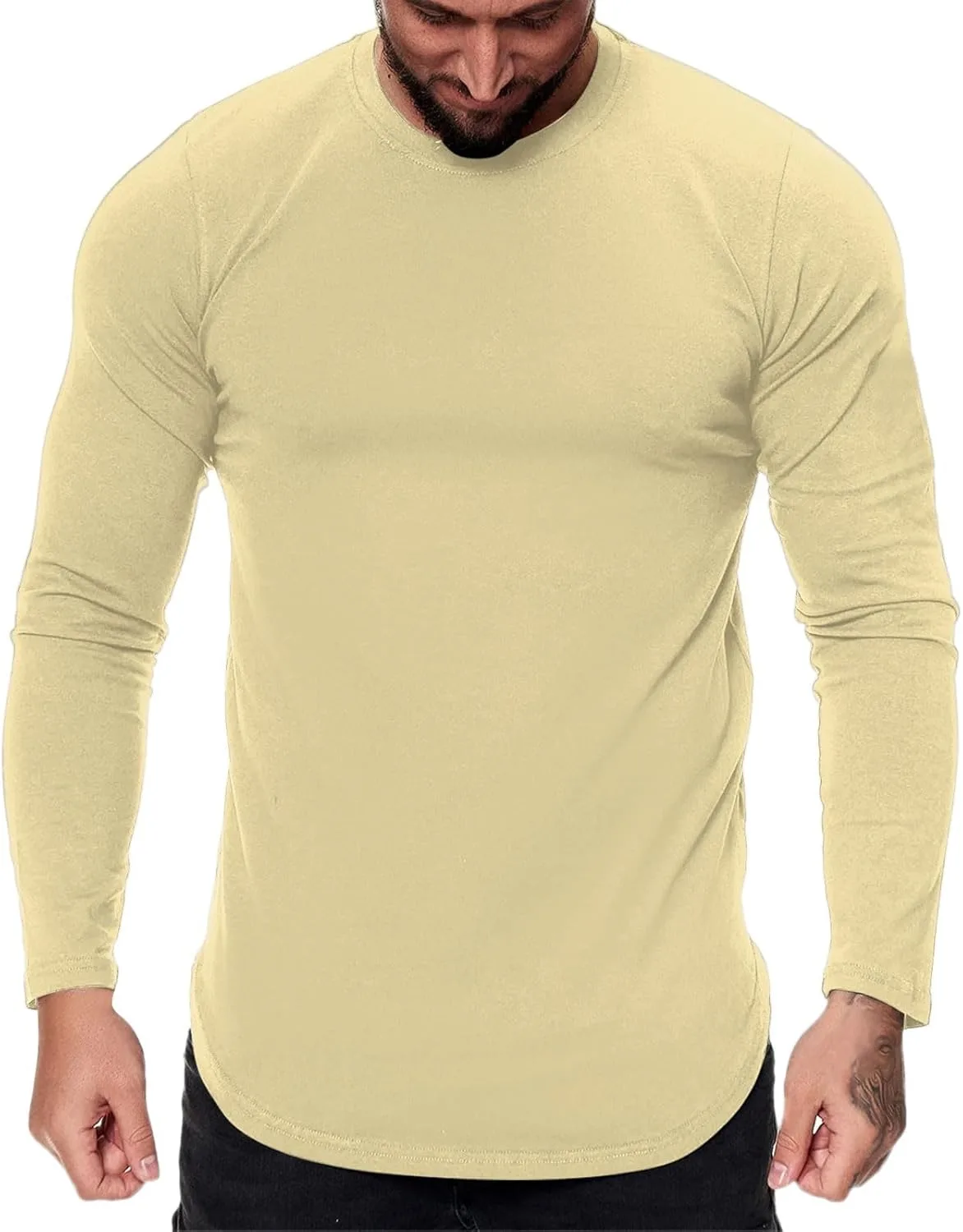 

Футболка мужская Casual с длинным рукавом и закругленным подолом