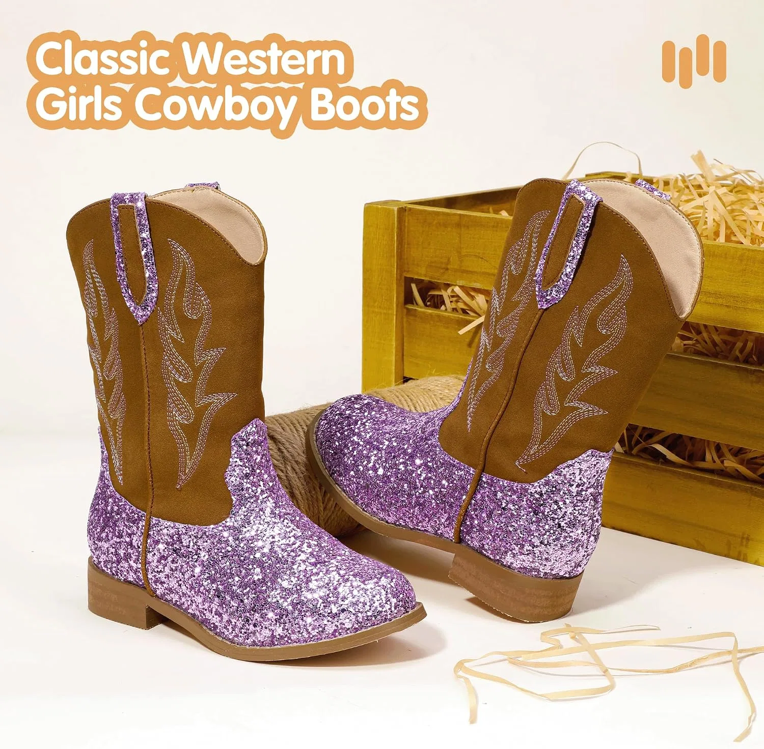 Детские сапоги для девочек с вышивкой Cowgirl Boots Hehainom, Purplesequin — фото 4