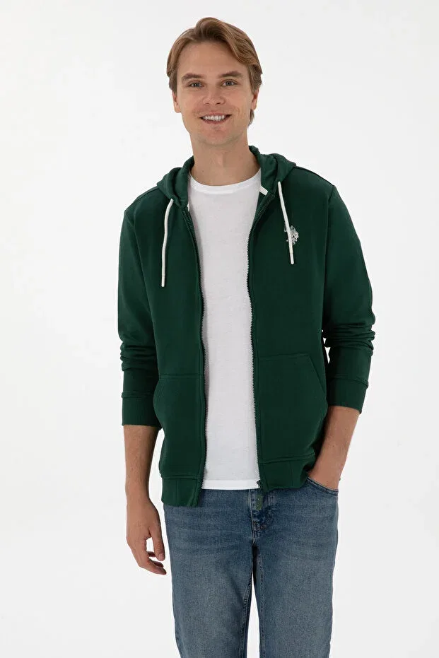 Мужской кардиган с капюшоном на молнии U.S. Polo Assn., Dark Green — фото 3