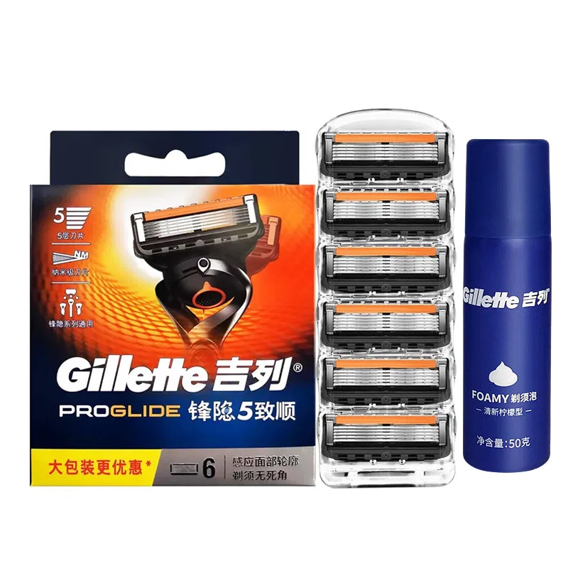 Мужской сменный картридж для бритвы Gillette, 6 лезвий, с поролоновой подушечкой, Black