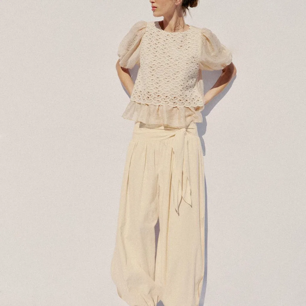 Женская шифоновая рубашка с круглым вырезом ZARA, Raw White — фото 4