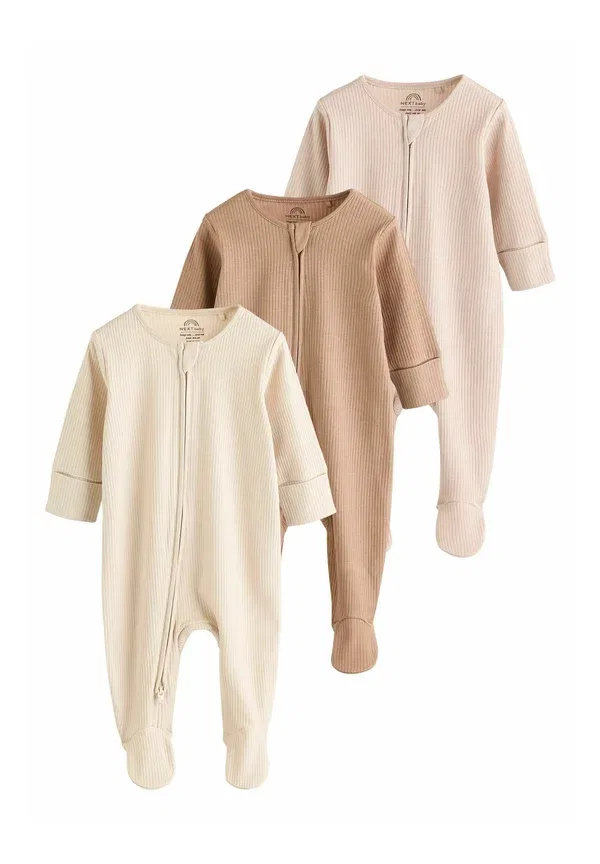 Комплект пижам с двусторонней молнией Regular fit two way zip 3 pack sleep suit Next, beige, бежевый