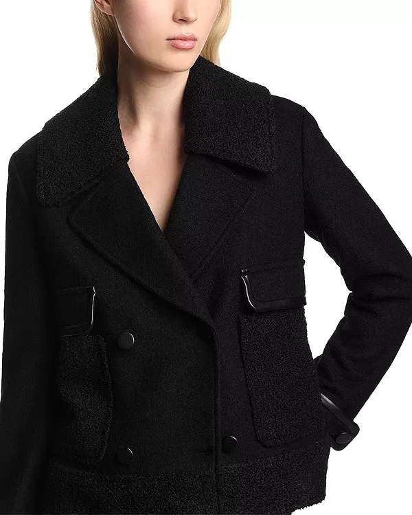 Женская куртка с отделкой из искусственной кожи Fleece Faux Leather Trim Jacket Emporio Armani, Solid Black — фото 4