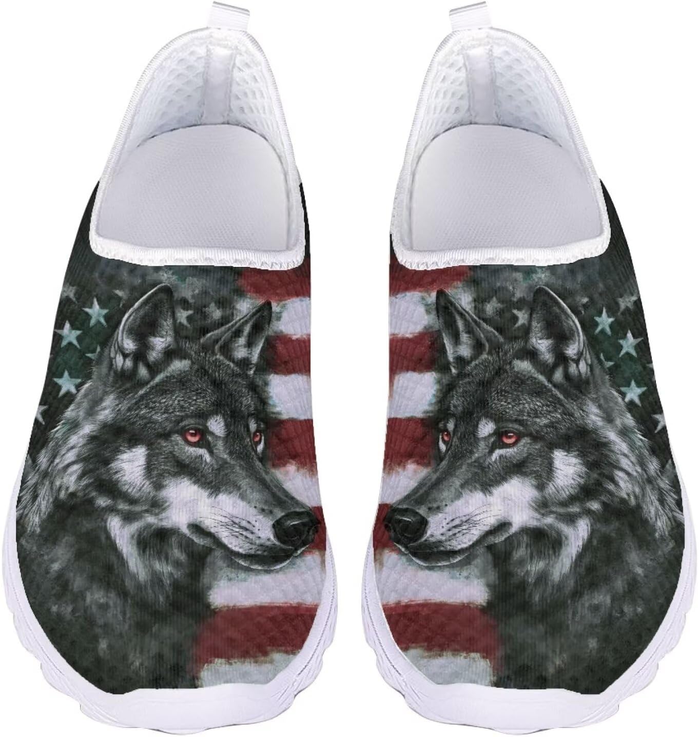 

Мужские модные кроссовки с принтом волка, дышащие, без шнурков, для бега, легкие, с противоскользящей подошвой, для тренировок в спортзале, размер 5-11.5, белая подошва Ocxbuir