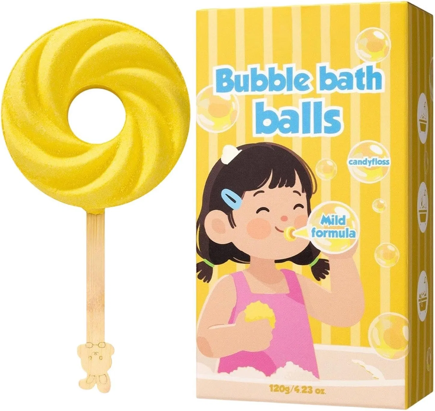 Бомбочки для ванны детские в форме леденца, Generisch, 1 шт, Marshmallow-duft