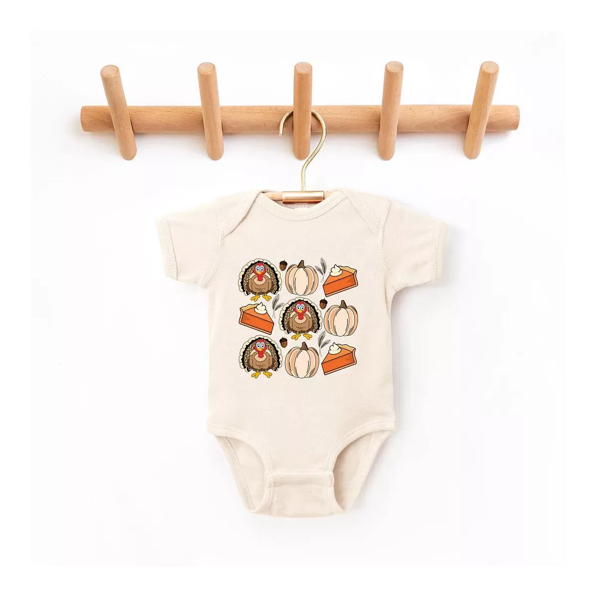 Детский боди с коротким рукавом Turkey Pumpkin Pie Grid The Juniper Shop, Natural
