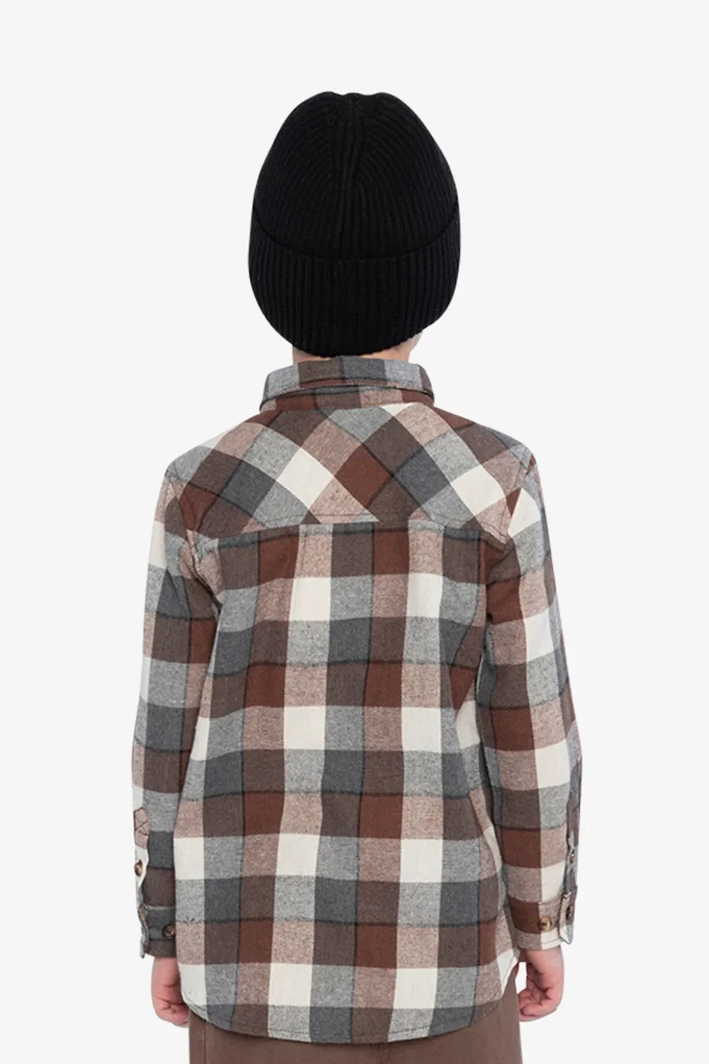 Детская рубашка в клетку с длинным рукавом Deux par Deux, Grey and Beige Plaid — фото 4