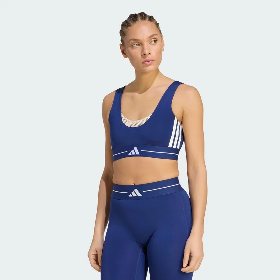 Спортивный бюстгальтер с легкой поддержкой Hyperglam 3-Stripes Color Block adidas, Темно-синий