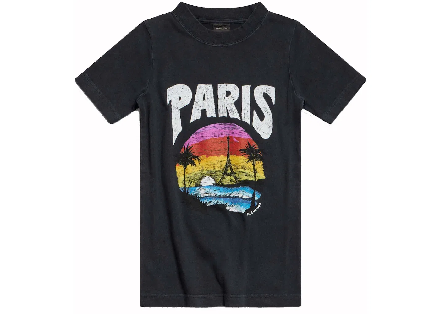 Женская футболка с принтом Paris Tropical T-shirt Fitted Balenciaga, Black/White