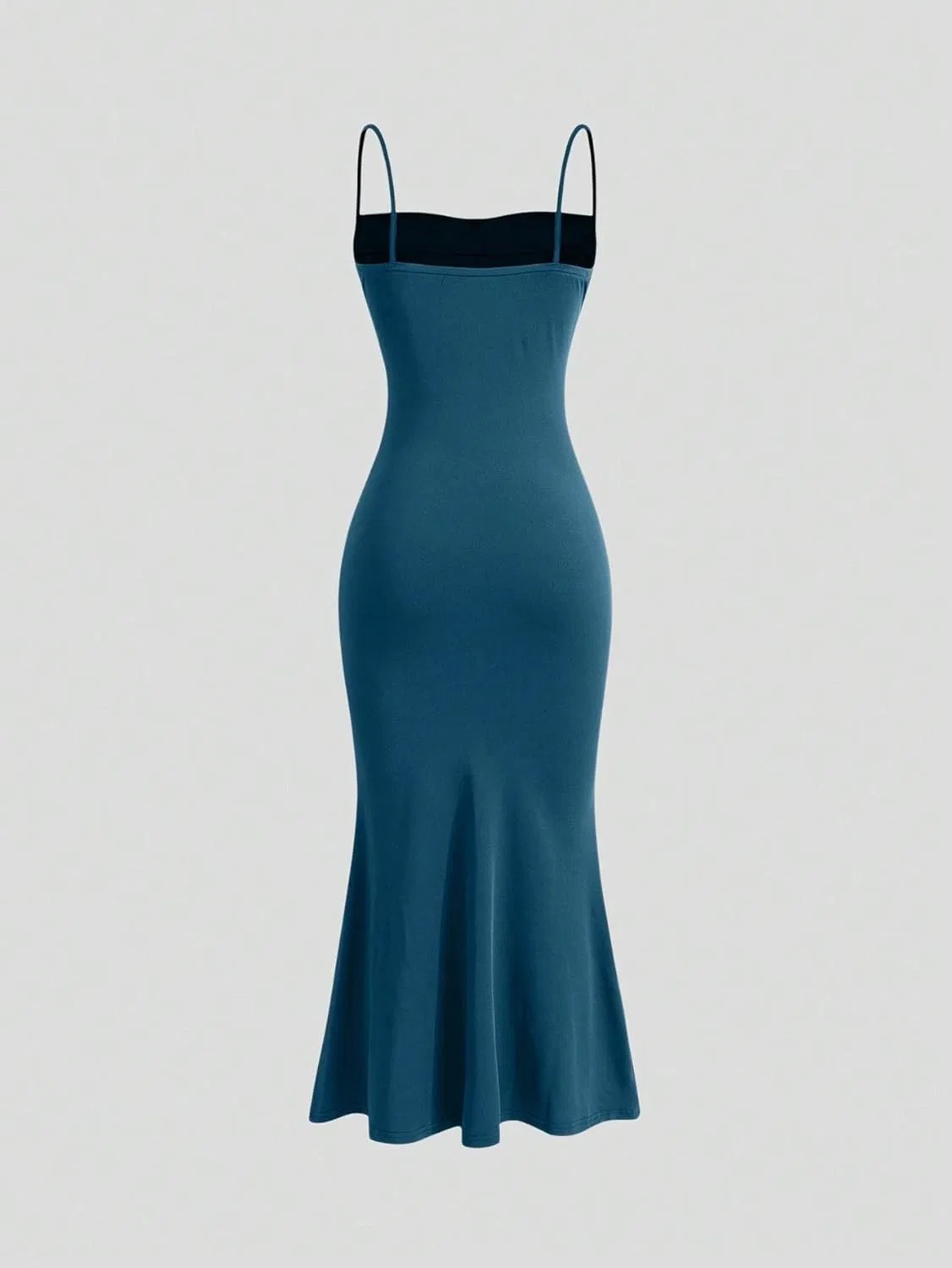 Женское элегантное платье на тонких бретелях с драпировкой, Teal Blue — фото 2
