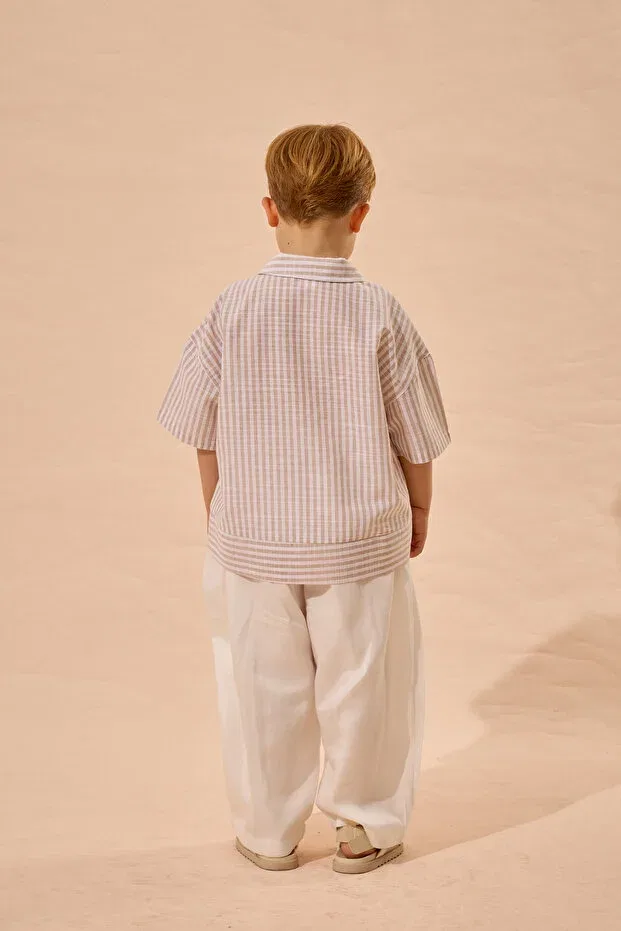 Детская рубашка для мальчиков в полоску Fahhar Kids, Beige — фото 3