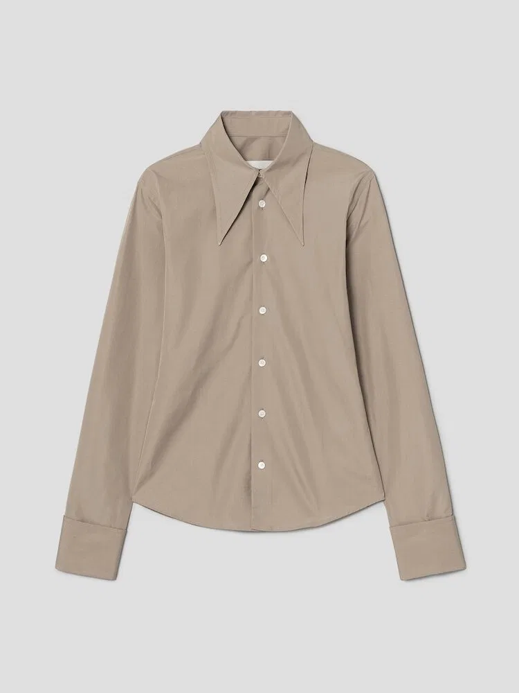 Рубашка длиннорукавная с острым воротником AMI PARIS, Beige Taupe