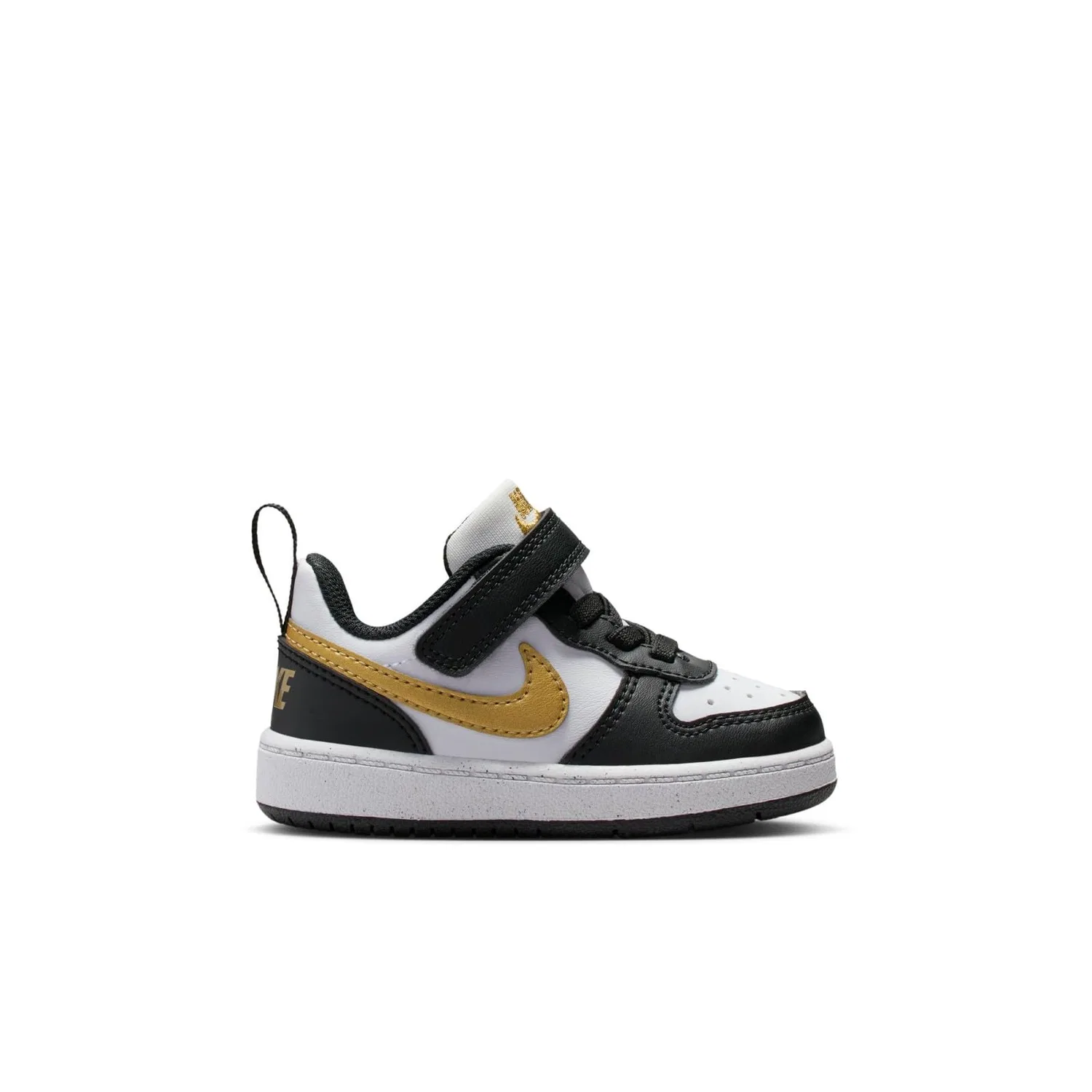 Детский кроссовок для мальчиков с длинным шнурком NIKE Court Borough Low Recraft NIKE, Black Metallic Gold Black White