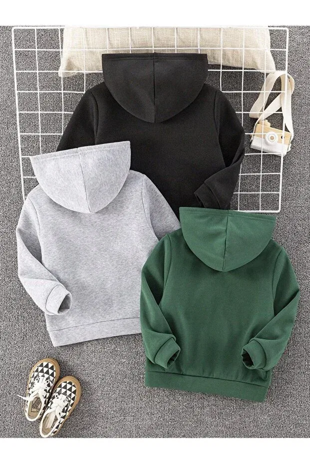 Детский комплект худи с молнией Sportswear By Layina, Black-Gray-Green — фото 2