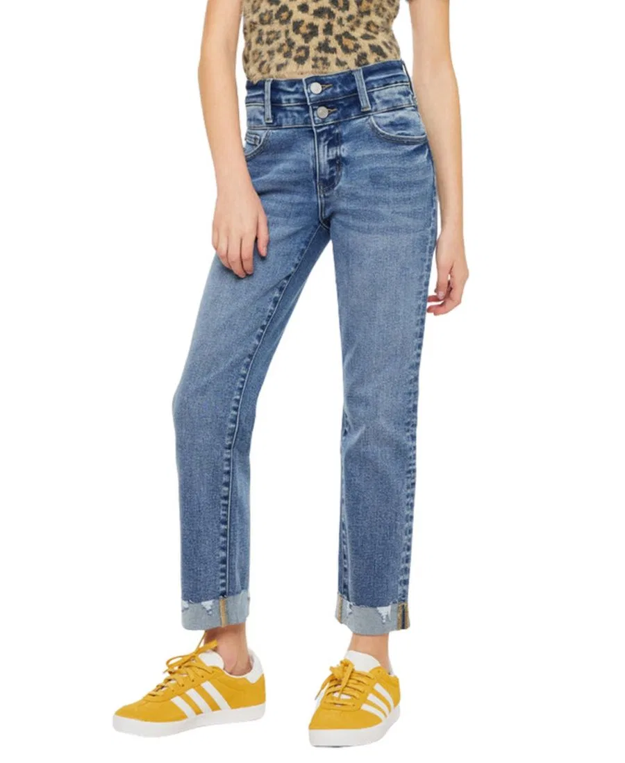 Джинсы прямого кроя с завышенной талией Kate High Rise Slim Straight KanCan, Medium Wash