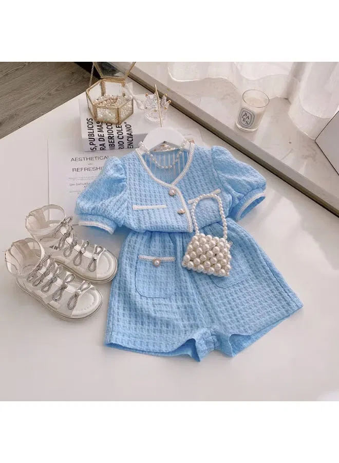 Комплект летний с коротким рукавом из твида, Ayada Home, голубой