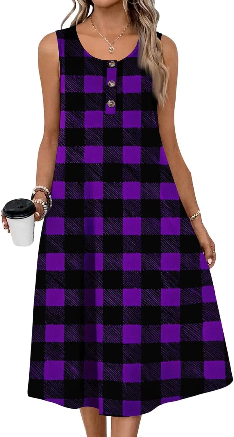 Женское платье в клетку макси A-line, Purple