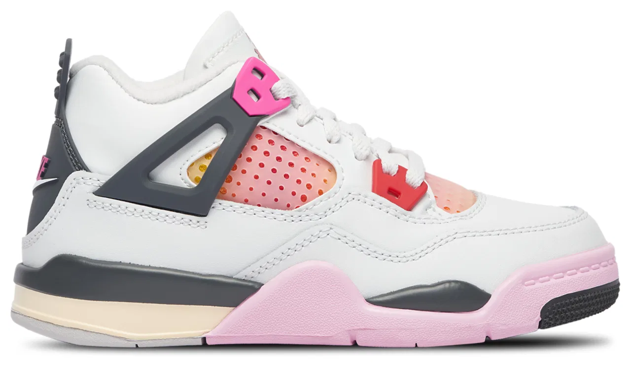 Детские кроссовки для девочек с верхом из кожи и нубука Jordan Retro 4, Tan/Gray/Pink