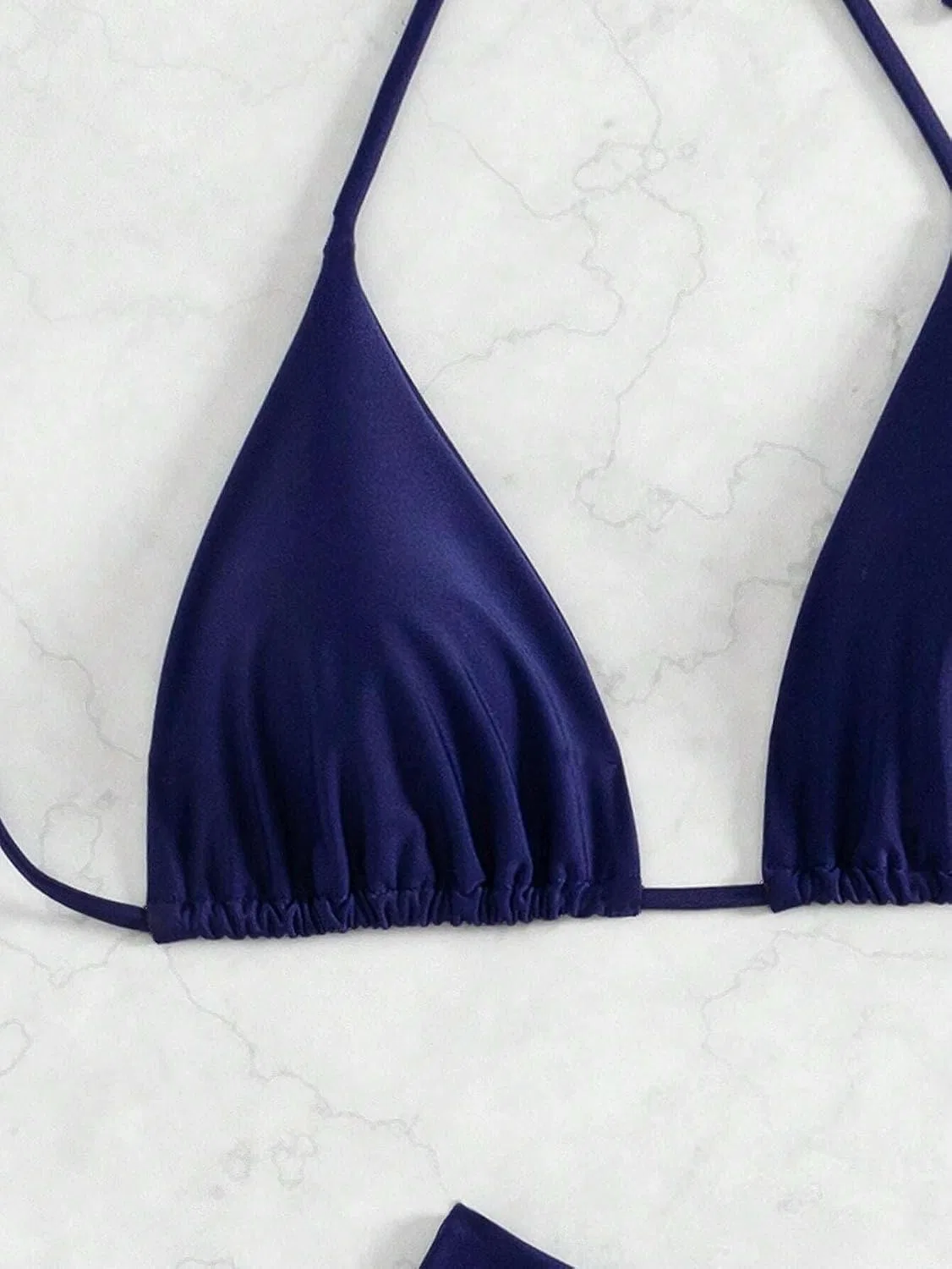 Женский 3-предметный бикини-сет с высокой талией Halter, Navy Blue — фото 2