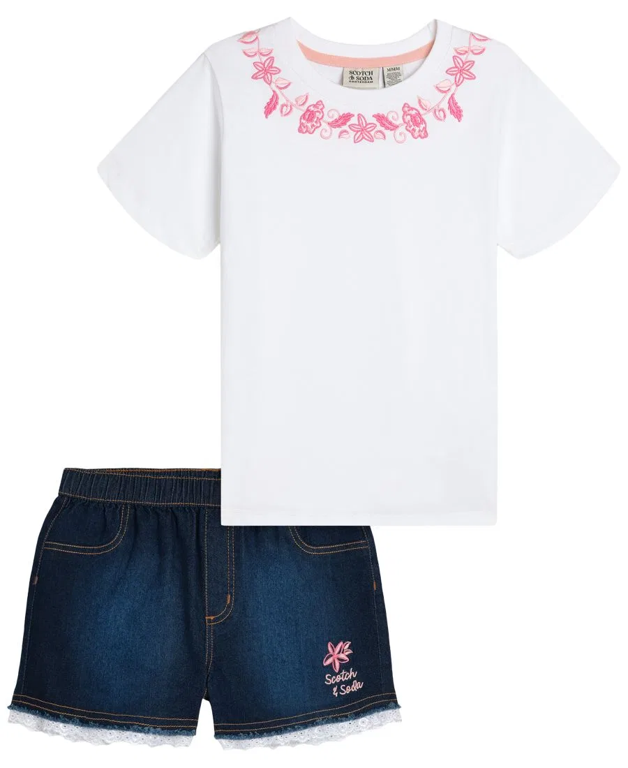Комплект из футболки и шорт, с цветочной вышивкой SCOTCH & SODA, White Traditional