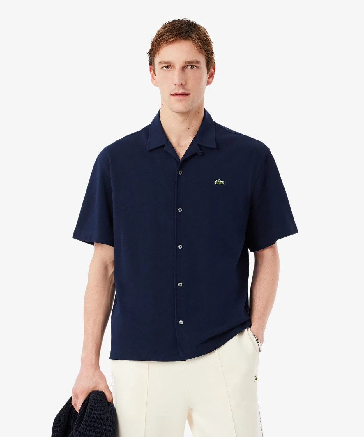 Мужская рубашка с открытым воротником из пике Navy LACOSTE — фото 3
