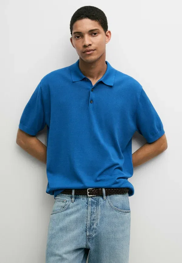 Поло свободного кроя из 100% хлопка Polo shirt Massimo Dutti, синий