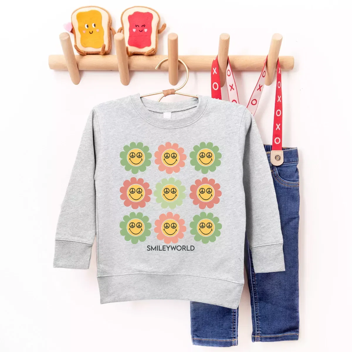 Детский свитшот для девочек с принтом SmileyWorld Flowers With Sunglasses The Juniper Shop, Natural — фото 3