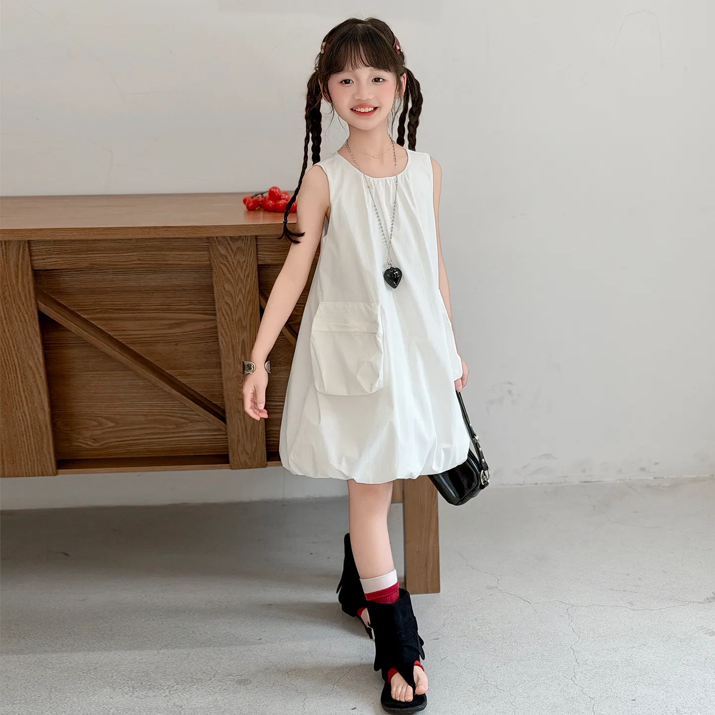 Детское платье для девочек без рукавов, с принтом, Sleeveless Dress, YALU — фото 4