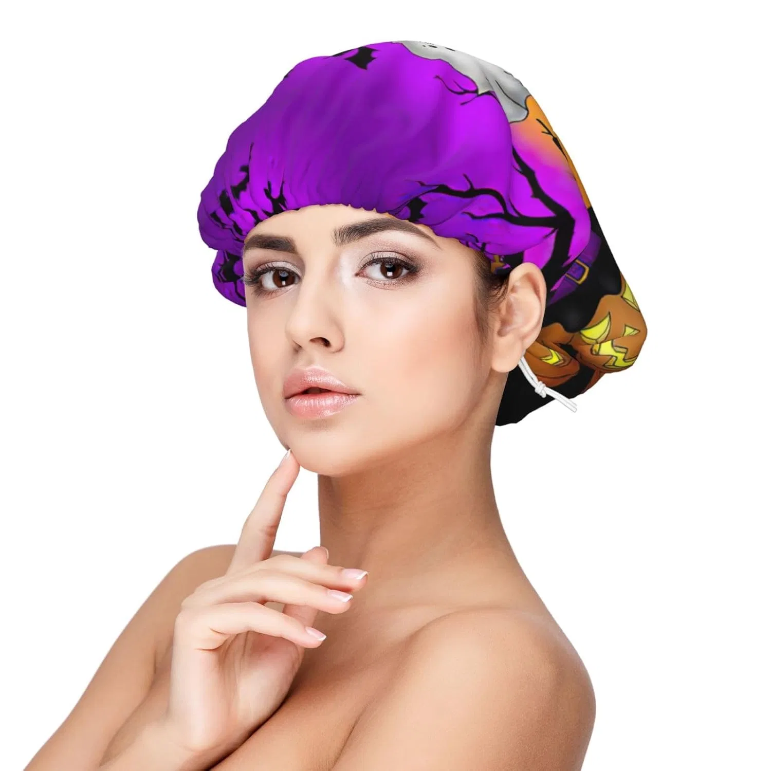 Шапочка для душа Halloween Eule Pumpkin, Satin, DEXNEL, Schwarz