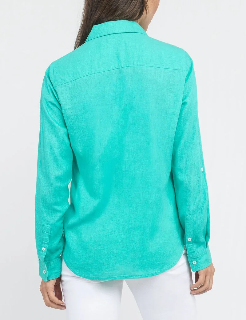 Женская рубашка U.S. Polo Assn. Water Floral Linen Roll Sleeve, бирюзовый — фото 2