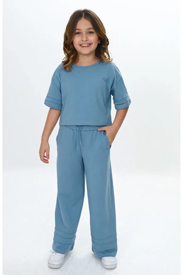 Детский комплект для девочек ribbed detailed crop tracksuit set Toontoy, Blue