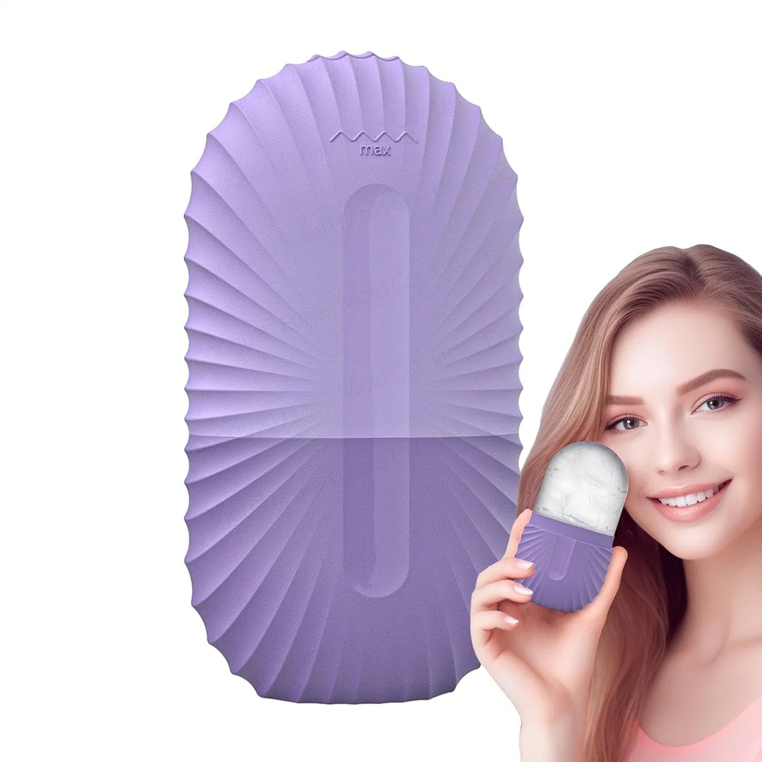 Лицевой роллер для льда, силикон, 80 г, узор «ракушка», Purple Generisch