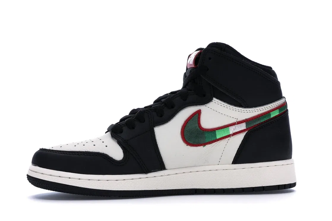 Детские кроссовки с высоким верхом Jordan 1 Retro High Sports Illustrated Jordan, Black/Varsity Red-Sail-University Blue-Light Green Spark — фото 3