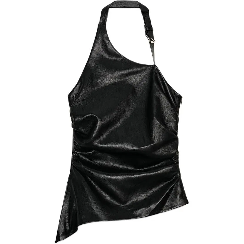 Женская майка на бретелях с завязками на шее, Black, ZARA