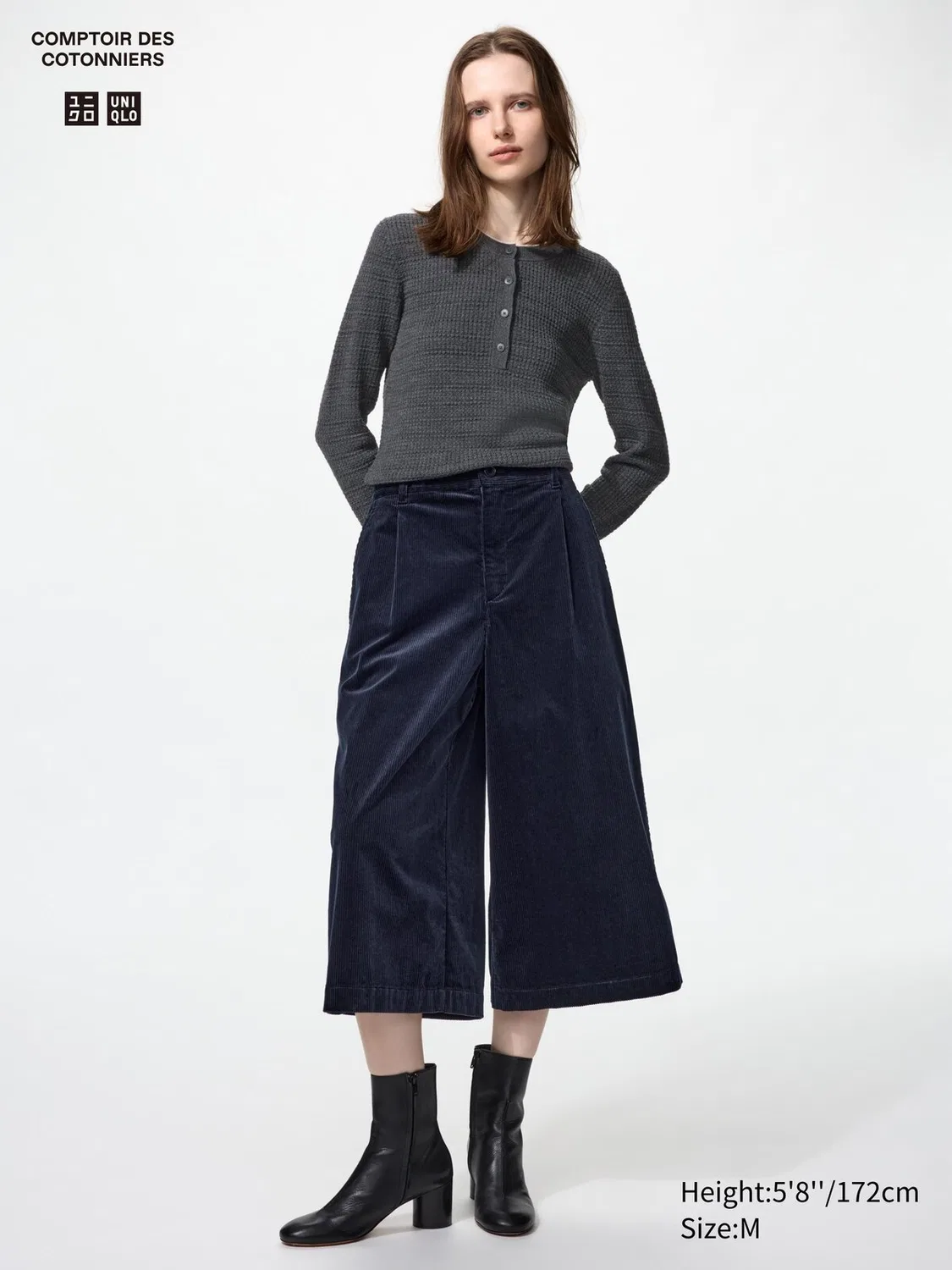 Вельветовые кюлоты Uniqlo, темно-синий