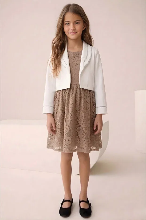 Детское платье с кружевом для девочек Fesshera Kids, Brown