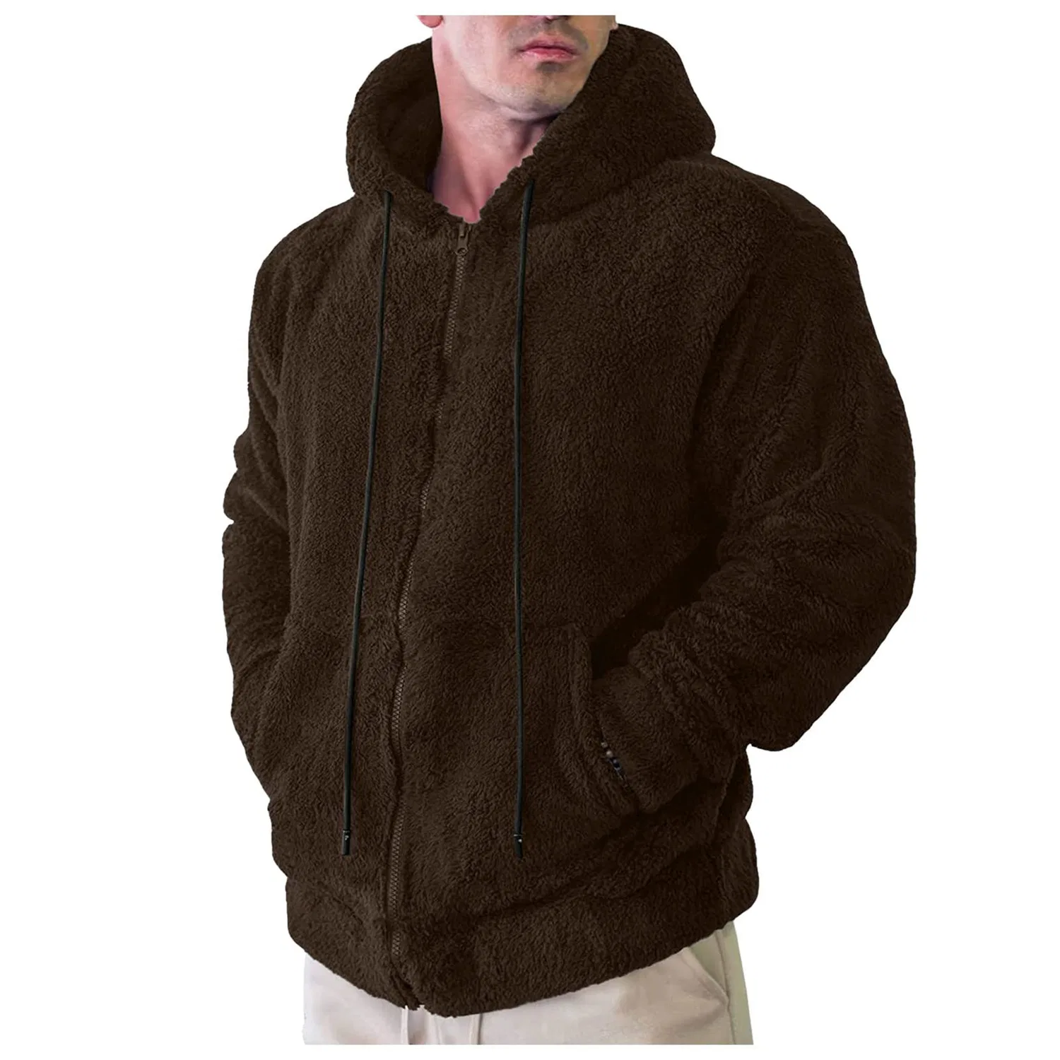 Мужская флисовая куртка с воротником-стойкой Teddy Fleece, w01-brown — фото 2