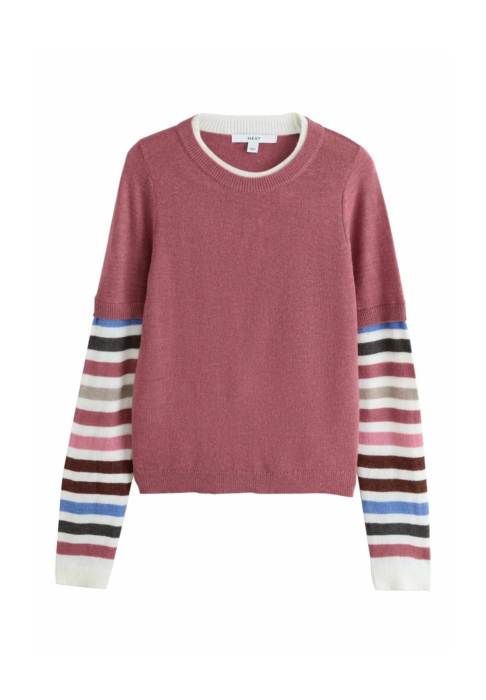 Свободный крой - вязаный топ с длинными рукавами - джемпер Next, Mauve Pink Stripe