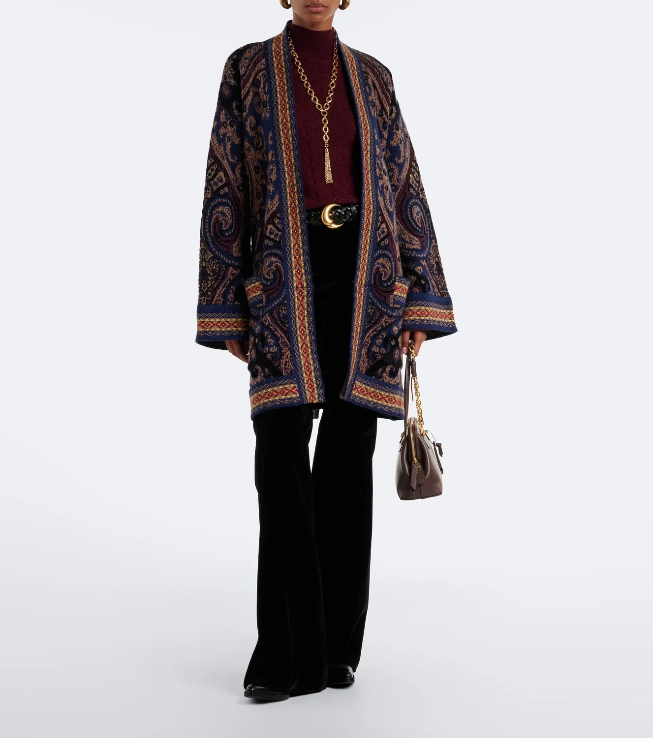 Кафтан жаккардовый с поясом Etro, синий — фото 2