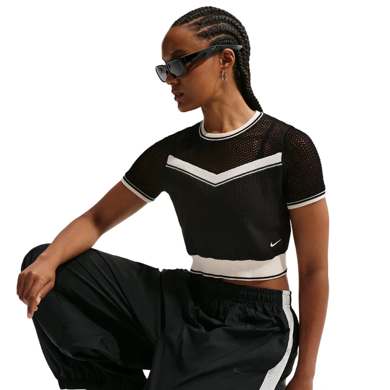 Женский топ Nike NSW Chill Op Knit SS Crop Top, цвет Black/Chalk/Chalk