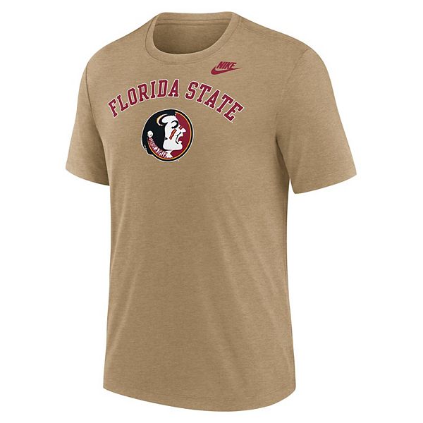 Мужская футболка florida state seminoles legacy arch tri-blend цвета светлого коричневого меланжа Nike — фото 3