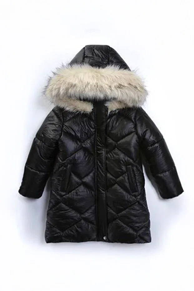 Детское зимнее пальто для девочек стеганое Welsoft hologram quilted coat Minigimin Cicileri, Black-53240