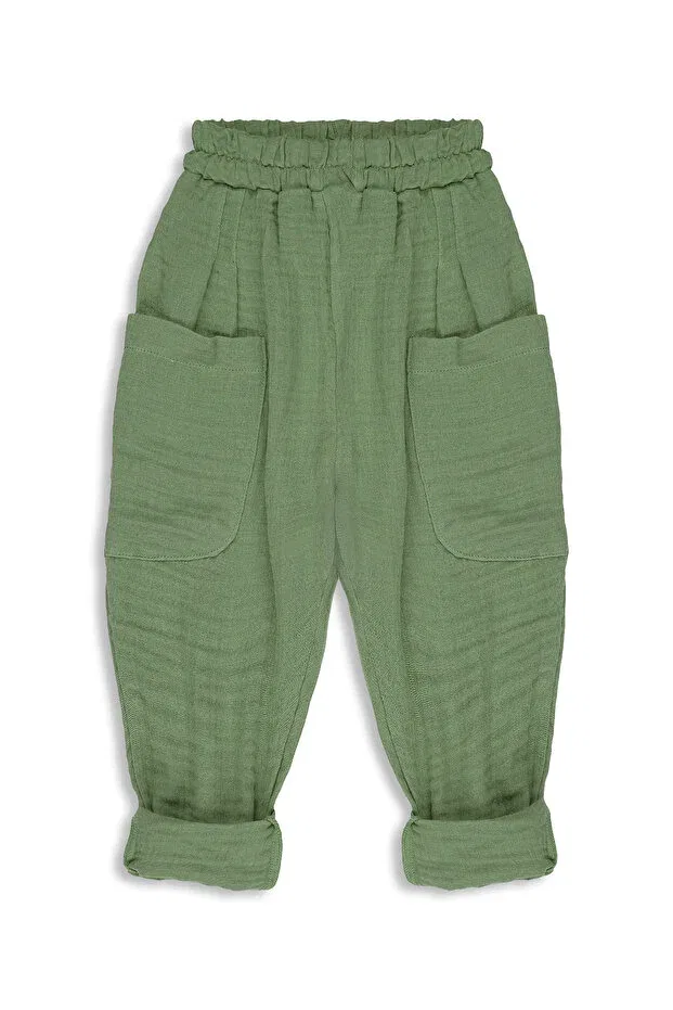 Детский комплект брюк для девочек из муслина Catz Kids, Khaki & Ecru — фото 4