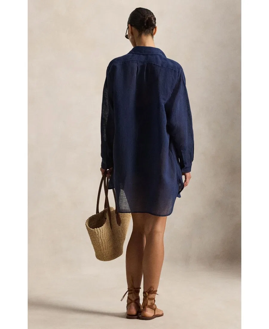 Пляжная рубашка-накидка с длинным рукавом Boyfriend Shirt Polo Ralph Lauren, Navy Blue — фото 2